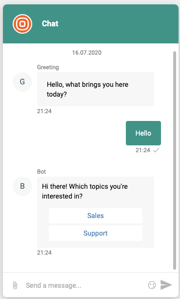 Example of using buttons on Live Chat