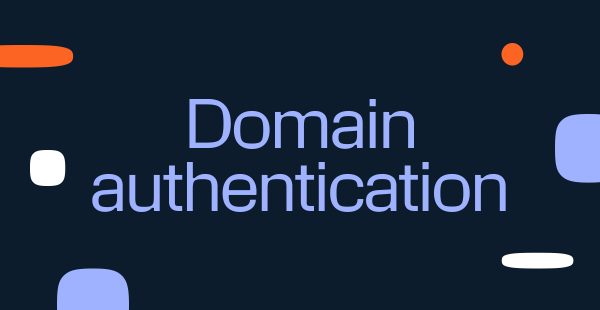 A glossary header with a dark blue background and a title "Domain authentication" written on it.