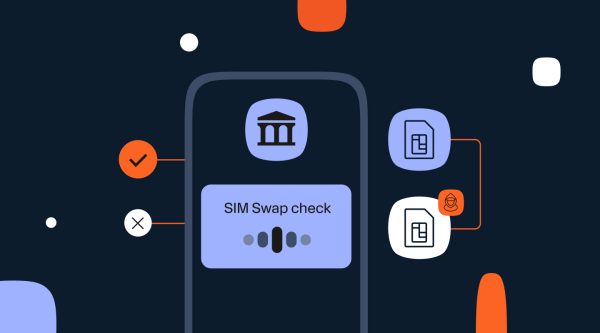 Illustration highlighting SIM swap fraud risks, showing a mobile phone with a “SIM Swap check” notification and SIM card icons, accompanied by Infobip branding.