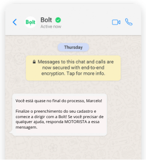 Phone showing WhatsApp chatbot / driver exchange