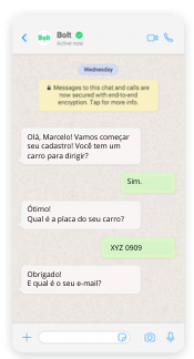 Phone showing WhatsApp chatbot / driver exchange