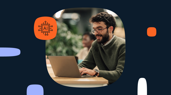 Decorative header image of a man working on a laptop