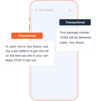 An example showing the difference between promotional and transactional SMS message