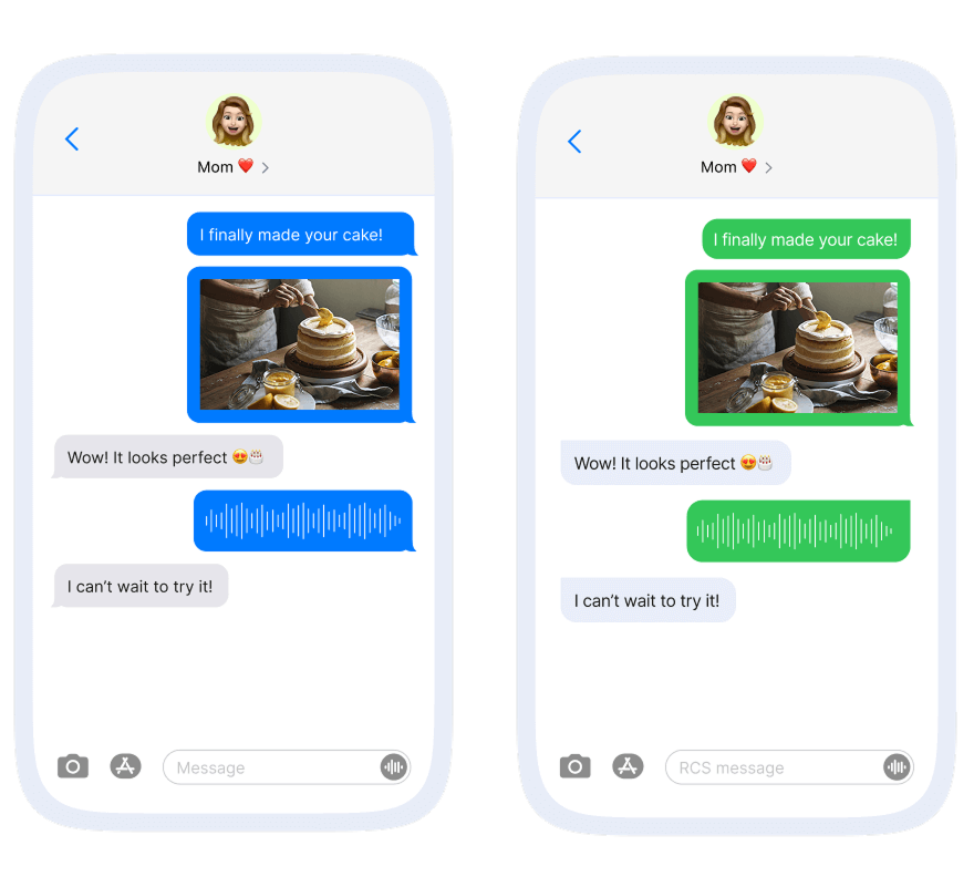 A P2P rich-media sharing in a conversation on iMessage vs. RCS
