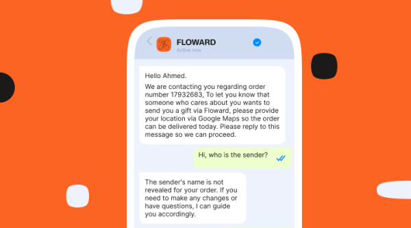 Smartphone chat showing a delivery message requesting location via Google Maps to complete an order.