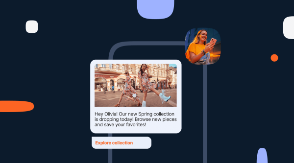 An RCS conversation on an iPhone from a retail brand promotion a new Spring collection and encouraging the shopper to browse their products.