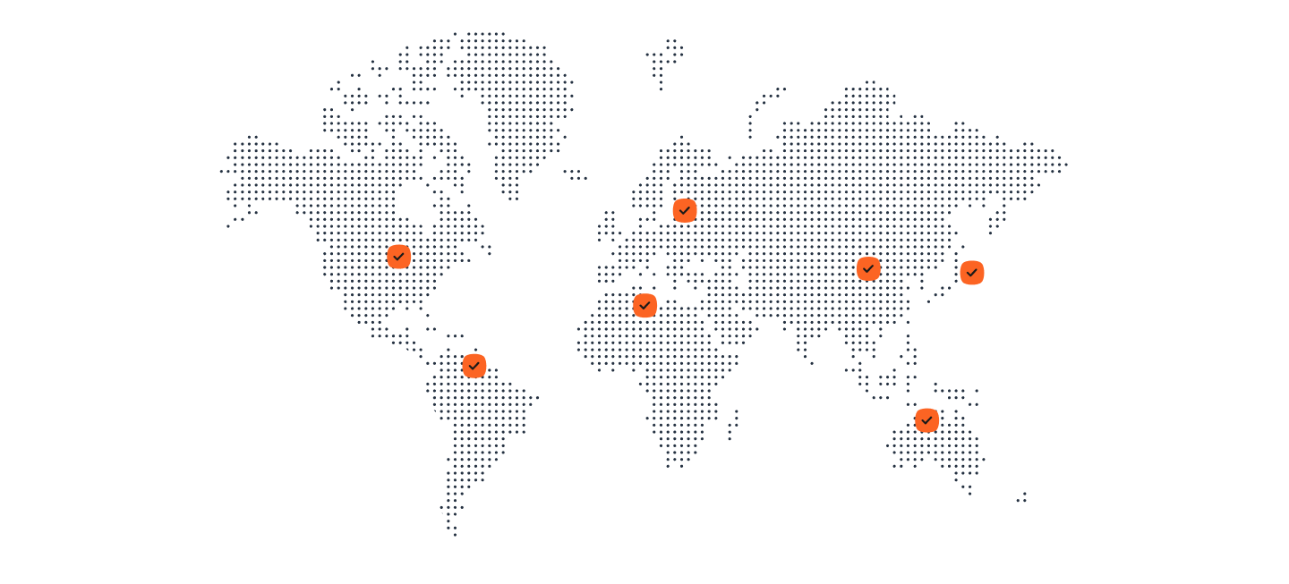 Dotted world map with orange check marks placed across multiple regions and the heading “Stay compliant. Reach more people.” The graphic highlights global SMS compliance and broad audience reach.