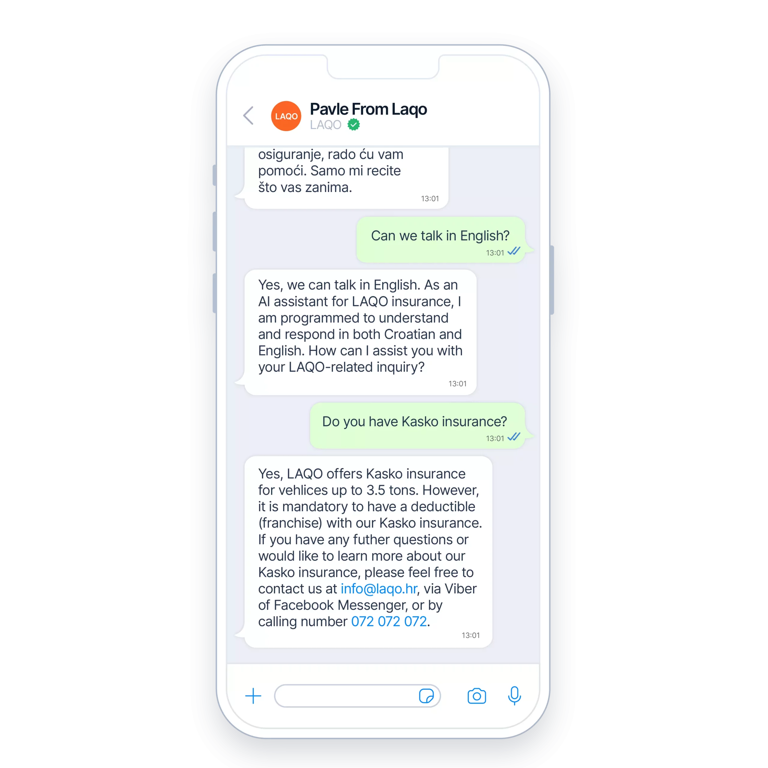 LAQO insurance chatbot example 1