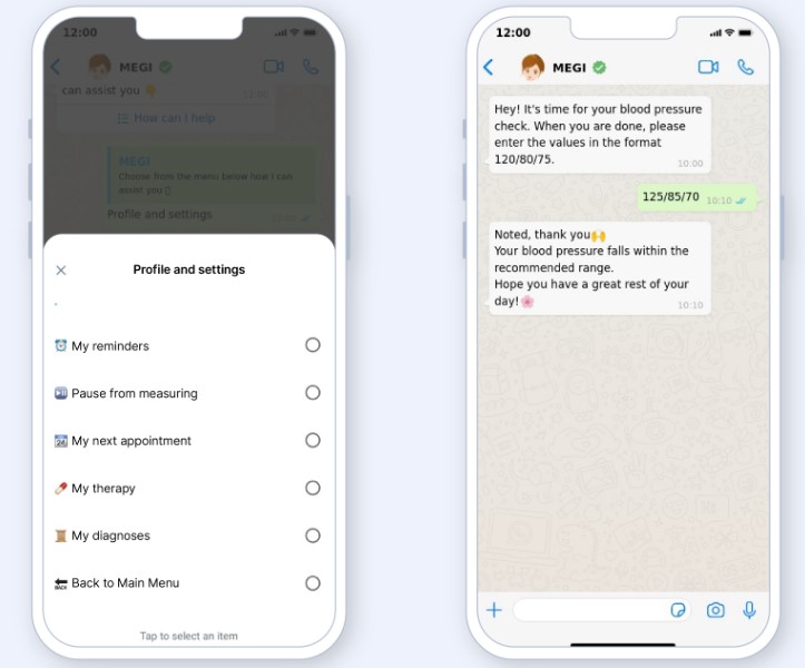 Imagen de un chatbot en WhatsApp para la atención al paciente.