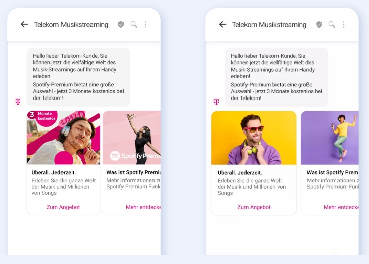Imágenes de una campaña de marketing interactiva, con imágenes, textos y audio para Telekom.