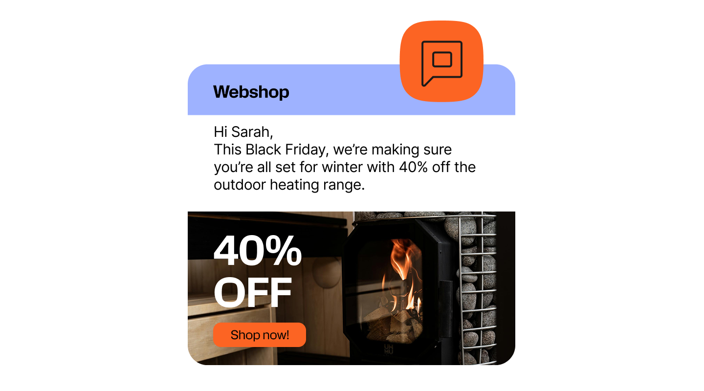 Black Friday promotional message from a webshop