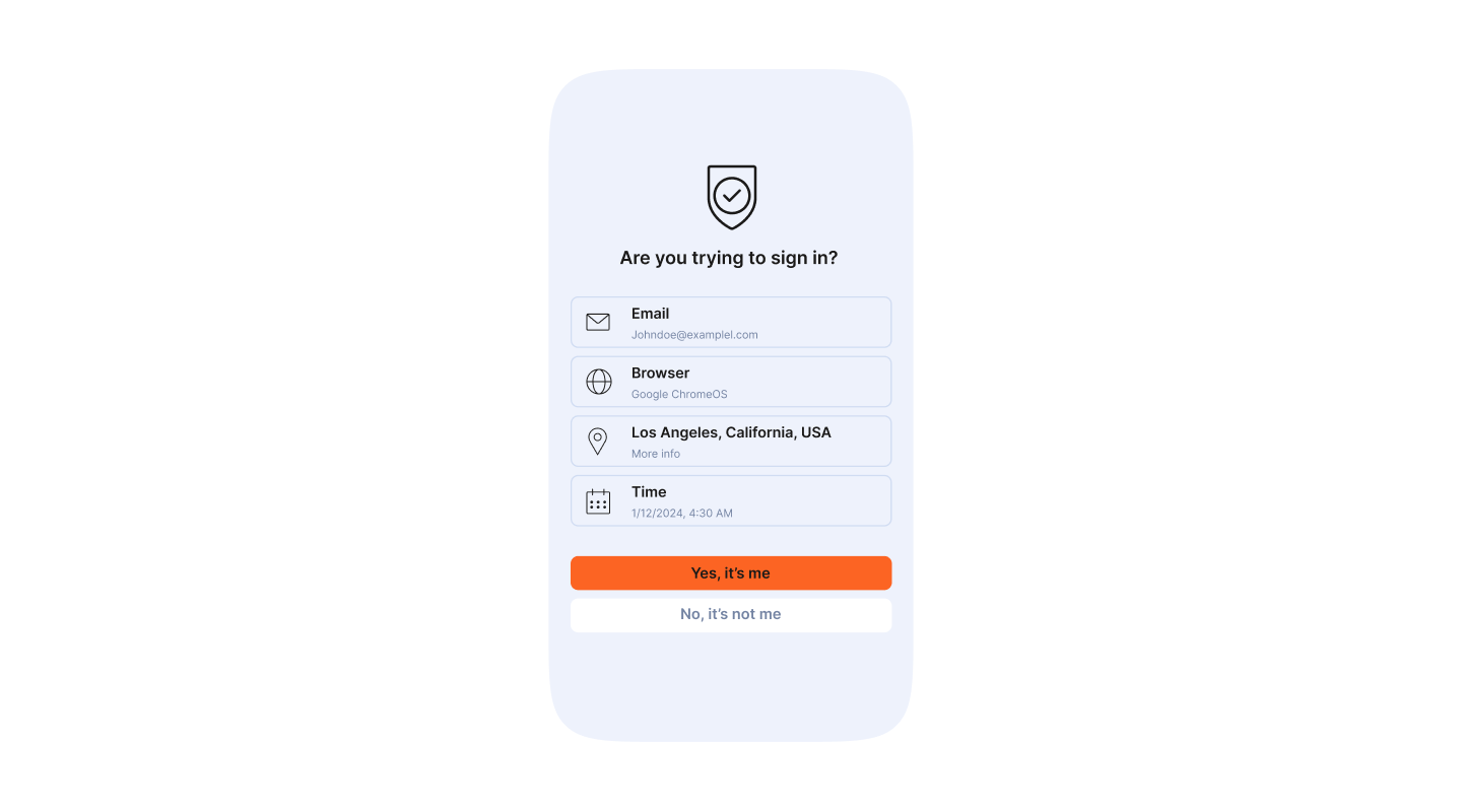 Bank Global notification: “Security alert—Suspicious login detected. Was this you?” over a blue padlock/shield graphic.