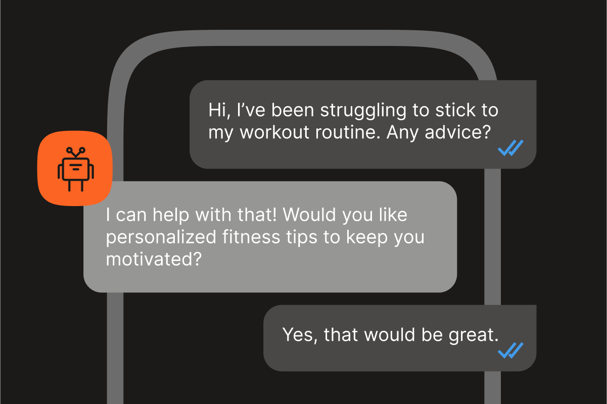 Chatbot interface offering personalized fitness tips in response to a user’s request for workout advice.