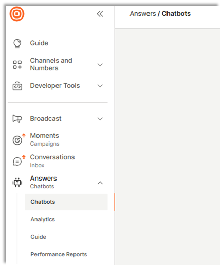Screenshot from the portal interface showing how to select the build chatbot option