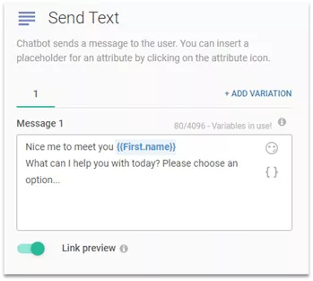 Screenshot from the portal interface showing how to configure the Send Text dialogue.