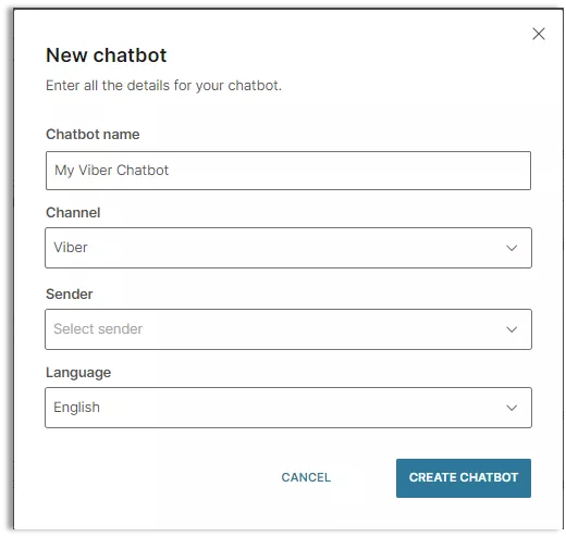 Screenshot from the portal interface showing how to name your chatbot and choose Viber as the channel.