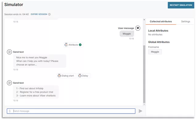 Screenshot from the portal interface showing how to test your Viber chatbot.