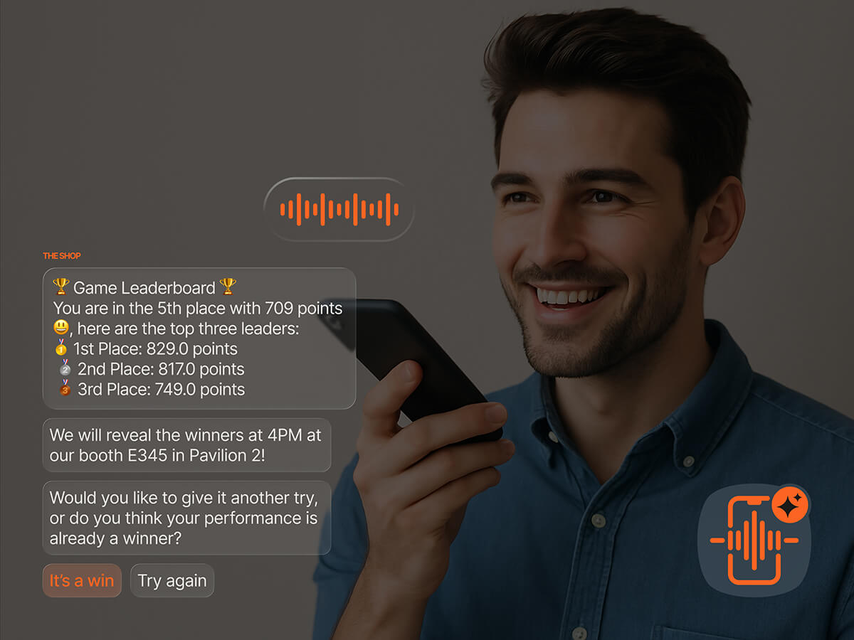 The Shop game leaderboard chat shows a user in 5th place with 709 points, with top scores of 829, 817, and 749, and options to declare a win or try again.