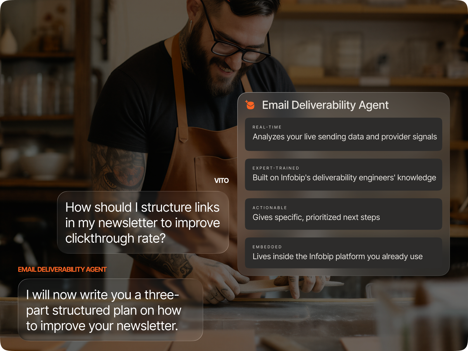 Email Deliverability Agent provides real-time analysis of sending data and actionable recommendations inside the Infobip platform