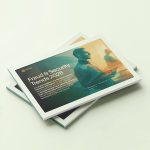 Two stacked report booklets on a light background, with the top cover showing an abstract illustration of a person holding a phone and the title “Fraud & Security Trends 2026” alongside Infobip branding.
