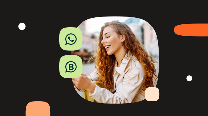 Imagem de uma mulher sorrindo e o ícone do WhatsApp na foto.