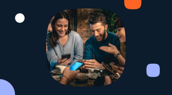Social card for Infobip's guide on WhatsApp customer experience, showing three friends laughing while looking at their phones together, with the WhatsApp logo overlaid.