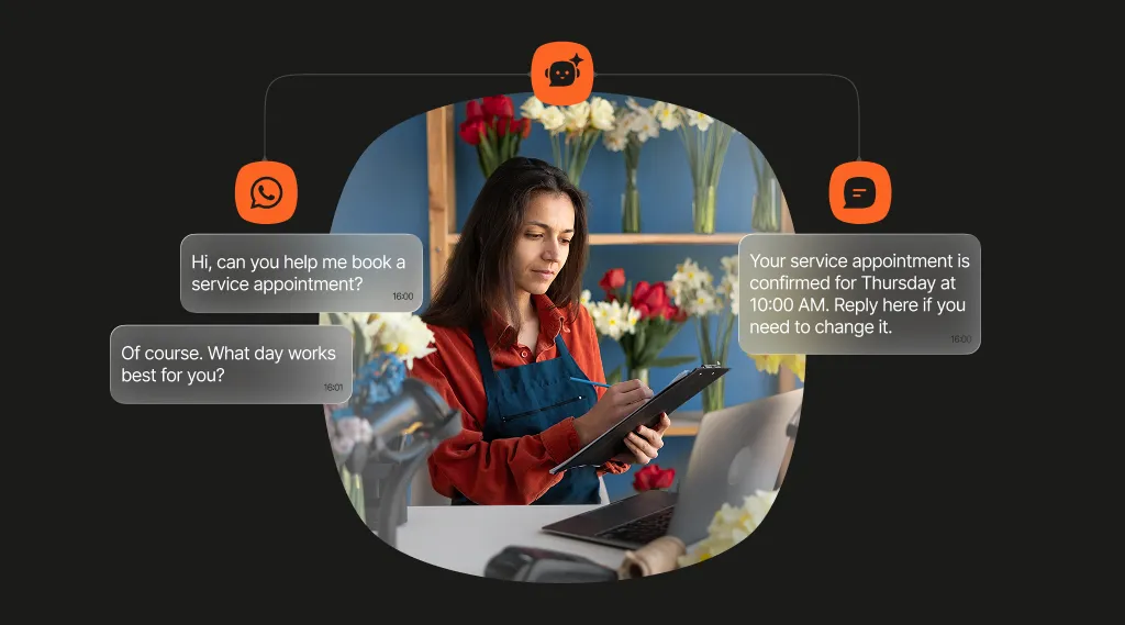 Flower shop employee using chat to book and confirm a service appointment