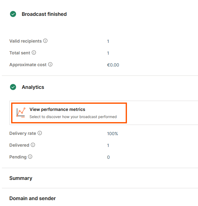 Image highlights how to checks anayltics of email broadcast.