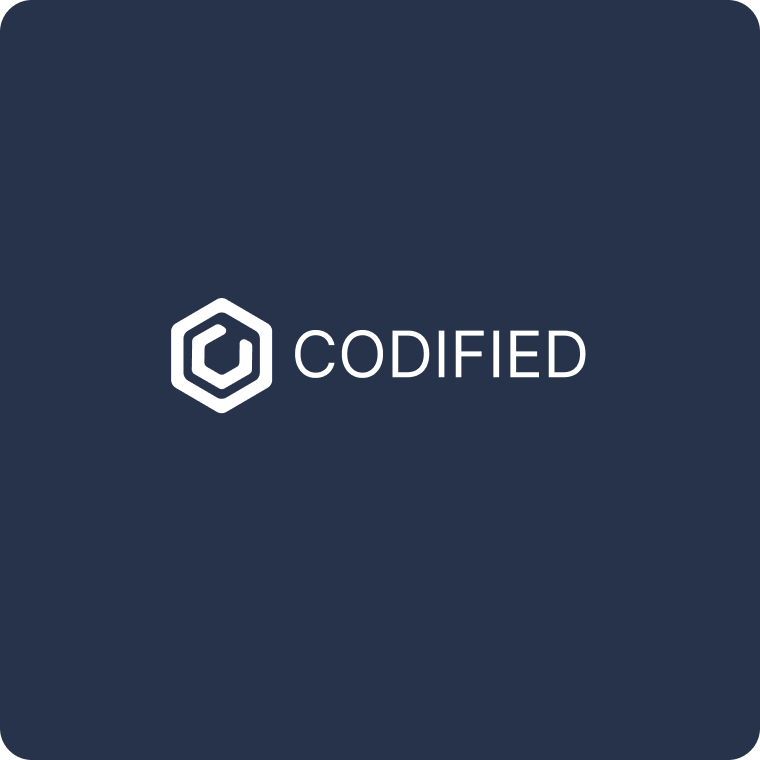 Codified logo with a hexagonal emblem and white wordmark on a dark navy background.