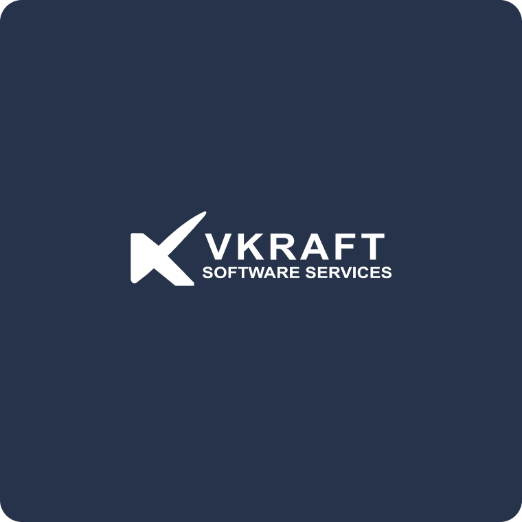 VKRAFT Software Services company logo in white on a dark navy background.